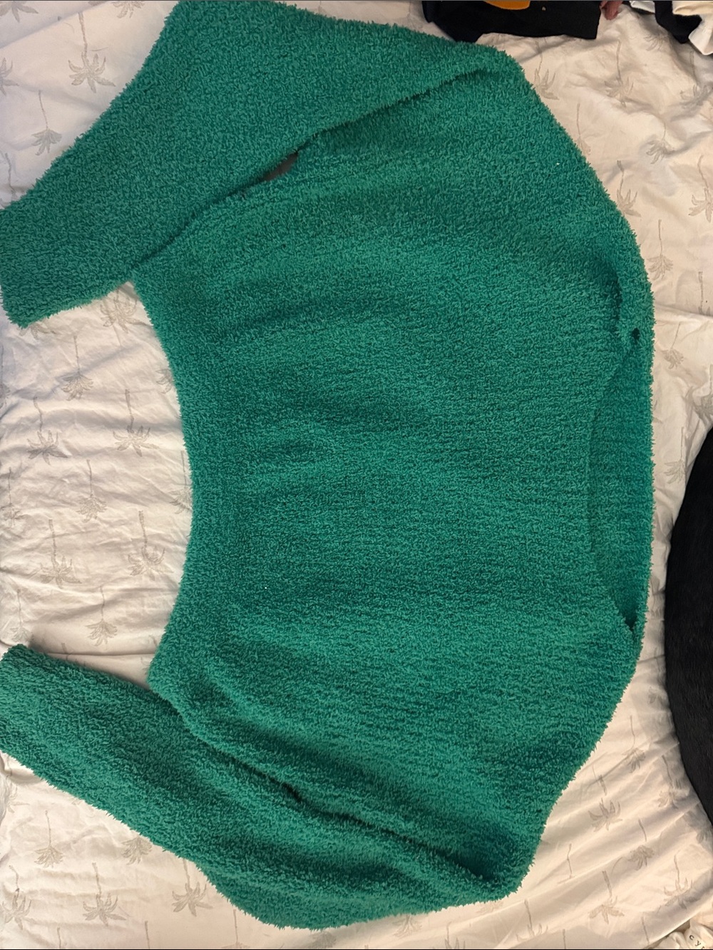 SHEIN Off-Shoulder Fuzzy Sweater in Teal Green